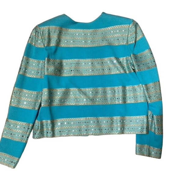 Vintage Y2K St. John Collection Turquoise Sequin Knit Crop Blazer Pants Set Size - Picture 13 of 16